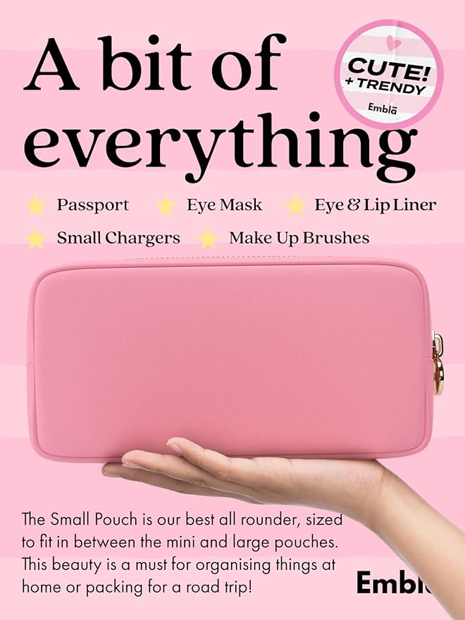 Embla Makeup Bag Travel Cosmetics Pouch and Toiletry Bag, Nylon Zipper Pouch Purse, Cute Make Up Organizer Storage Tote for Women Girls, Travel Skincare Case, Small Makeup Bags, Flamingo Pink