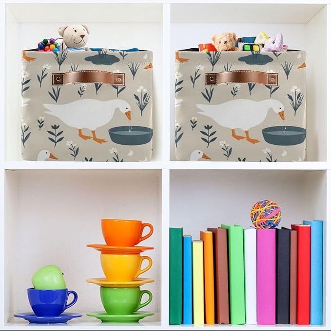 Aslsiy Storage Basket Cute Goose Nursery Bins Doodle Flowers Baby Box Canvas Clothes Shelf Basket Laundry Hamper Gift Baskets for Home Closet 1 Pcs