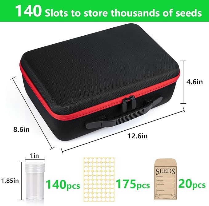 140 Slots Seed Organizer Storage Box with 20PCS Seed Envelopes, Premium Seed Containers for Various Sizes Vegetable and Flower Garden Seeds, Gardening Seed Keeper Set with Useful Accessories (Red)