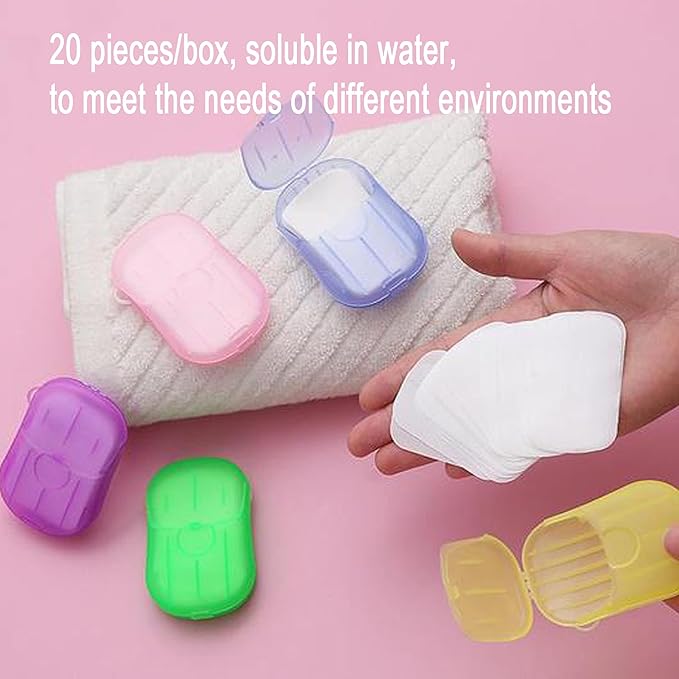 XXYXXY 12 Boxes (240 Sheets) Portable Disposable Travel Hand Soap Sheet Paper Hand Wash Bath Paper Soap Sheet (Random Color)