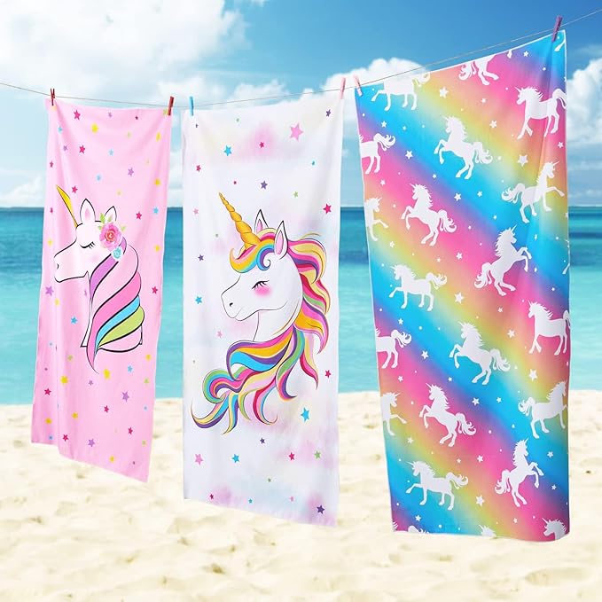 Unicorn Kids Beach Towel for Girls - 30” x 60” Pink Pool Swimming Towels Personalized Beach Towels for Girls Kids Quick Dry Ultra Absorbent Super Soft Beach Blanket Camping Travel Bath Shower Towel