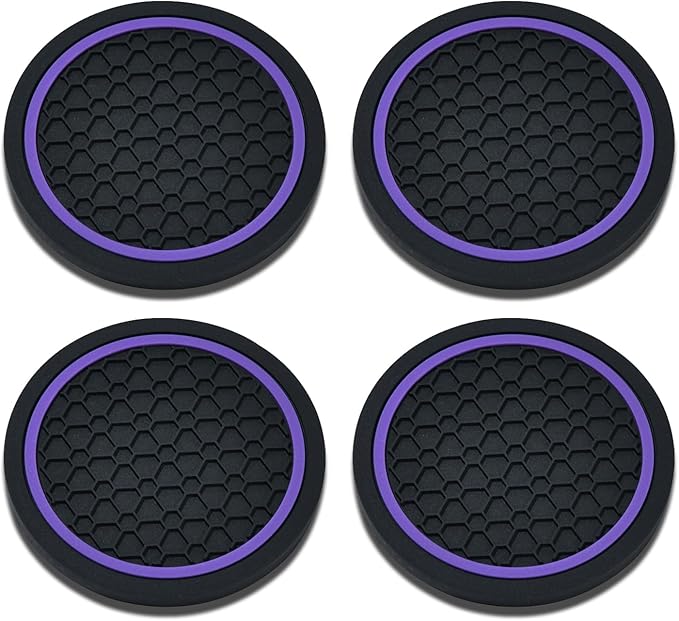 4PCS Car Cup Holder Coasters, 2.75 Inch Non-Slip Insert Cup Holder Pad, Dustproof Automotive Interior Accessories Mat, Universal for Trucks, Vehicles, RVs and More (Black/Purple)