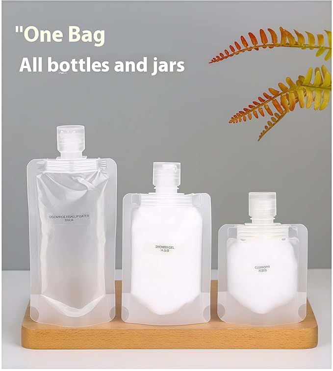 10 Pack Travel Pouches for Toiletries, Portable Containers, Stand-Up Pouch, Refillable Travel Accessories for Shampoo Conditioner (100ML/3.4OZ/10 pieces)