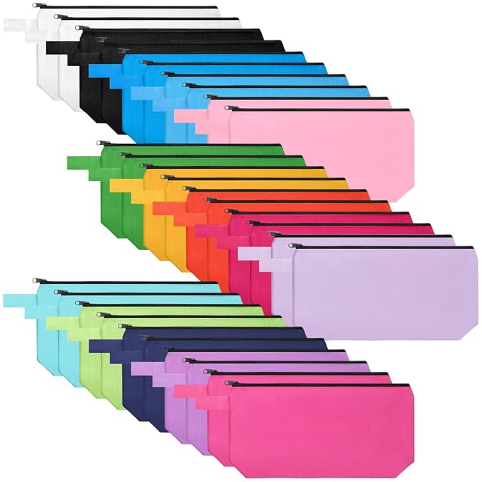 Saintrygo 30 Pcs Makeup Bag Travel Canvas Cosmetic Bag Bulk Multipurpose Small Makeup Pouch for Purse Portable Blank Zipper Toiletry Organizer DIY for Women Assorted Color (Novel, 8.7 x 5 x 1.8 Inch)