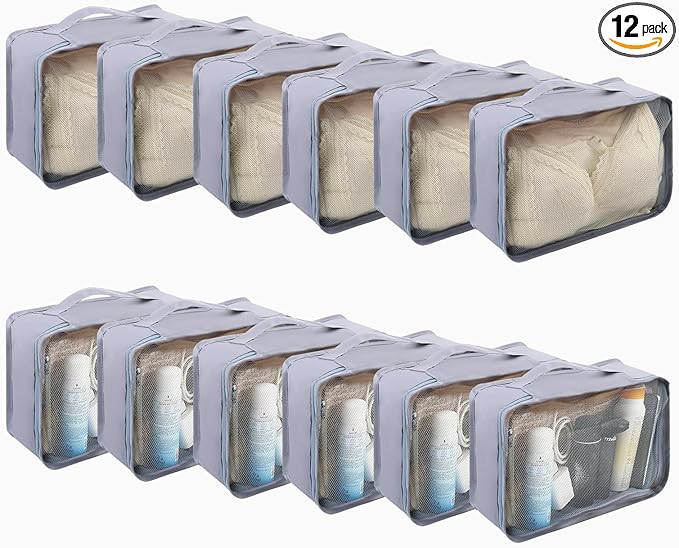 12 Pcs Packing Cubes Luggage Organizers Small Mesh Clothing Underwear Bag Foldable Laundry Bags for Travel Hiking Camping Backpacking