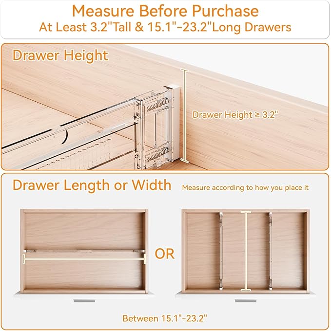 Yieach 4 Pack 3.2 Inch Shallow Acrylic Drawer Dividers for Clothes -Expandable from 15-21''- Adjustable Drawer Dividers for Baby Clothing,Sock,Underwear,Clear in Drawer Separators for Dresser,Kitchen