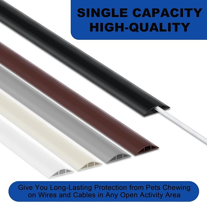 Floor Cable Cover 8FT Beige, Low Profile Wire Cover for Floor, Extension Cord Cover, Cord Cover Floor Protect Wires, Tough Cord Floor Cover, Floor Cable Management Cord Cavity: 0.47" (W) x 0.24" (H)