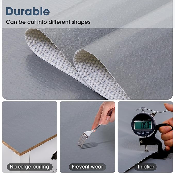 Drawer and Shelf Liner, Non-Slip Kitchen Cabinet Liners Non-Adhesive Thick Strong Grip Waterproof Washable Mats Protect Dresser Shelves Cupboard Bathroom Cabinets, Pure Gray, 18 in X 20 FT
