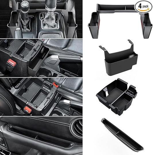 DIAMOOKY 4PCS Upgraded Center Console Organizer for Jeep Wrangler JL JLU 4xe 2018-2026 & Gladiator JT 2020-2024 2025 2026 Accessories Gear Shift Side Tray Hanging Armrest Storage Box (Not for JK/JKU)