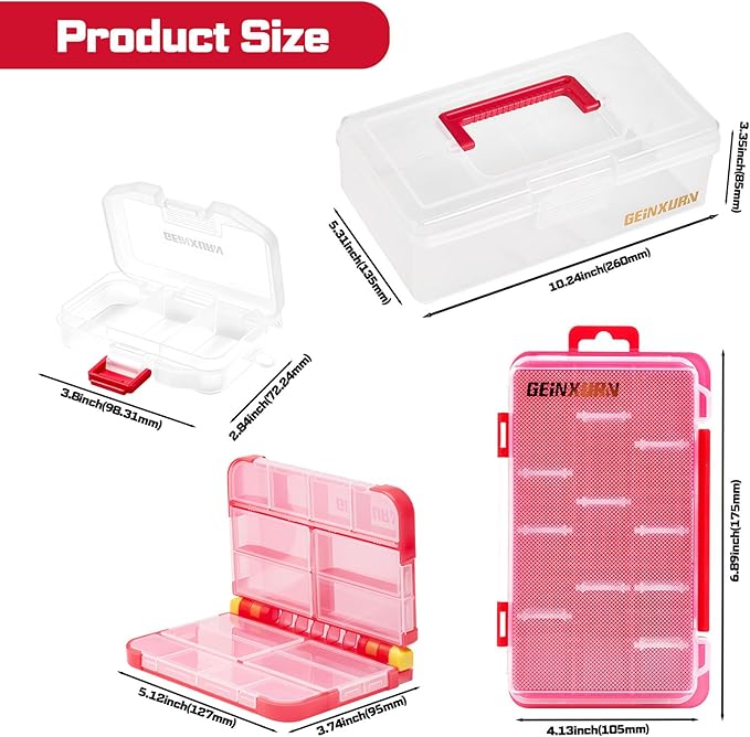 Plastic Tools Box Set, 7Pieces Red Transparent Portable Storage Case for Various Tools and Small Parts Accessories Storage Organizer