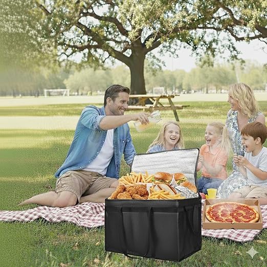 Insulated Food Delivery Bag, XXXL Insulated Reusable Grocery Cooler/Hot Bags, Tote Bag for Shopping/Travel/Doordash, Catering Bag Doordash 22x14x13, Black, 1-Pack