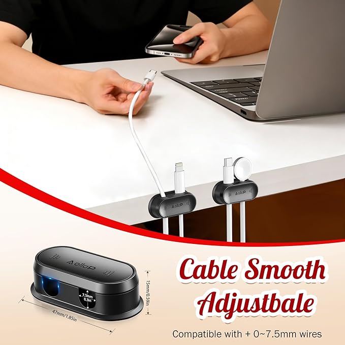 10 Hole Cord Organizer Cable Clips [1s Slide Lock] Cord Holder, Cable Management, Adhesive Phone Charging Keeper Wire Cord Holder for Nightstand/Car/Wall, Home Office/Desk Accessories-Black