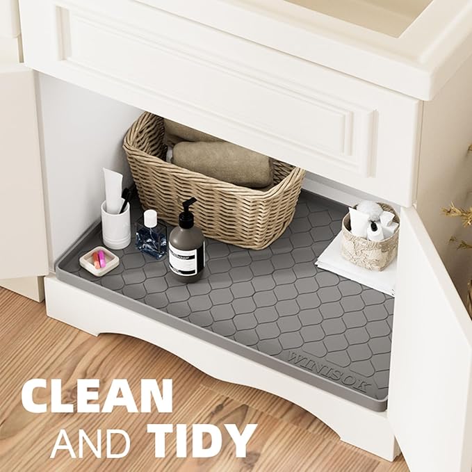Silicone Under Sink Mat 22" x 22", kitchen Essentials and Gadgets, Shelf liner and Cabinet Protector, Home Organizers and Storage, Waterproof Bathroom Tray