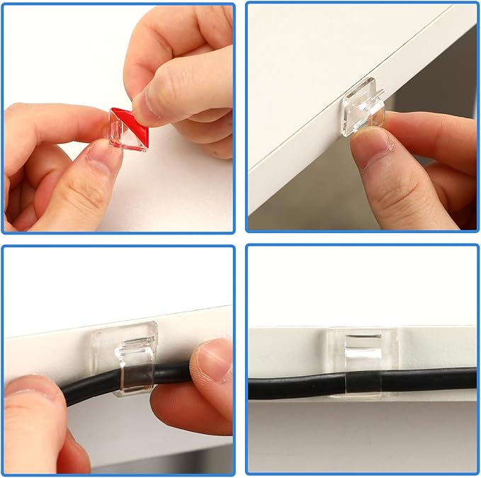 80 PCS Adhesive Cable Clips Christmas Clear Light Strip Mounting Clips Led Light Wire Holder Cable Clamp Organizer for Desk Outdoor Wall Cable