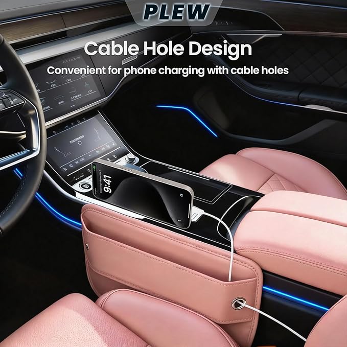 PLEW 2-Pack Car Seat Gap Filler for women, Premium Leather Console Organizer Universal Fit for Car SUV Truck Multi-Purpose Essentials Organizer - Anti-Drop Auto Interior Accessories（Dune Pink