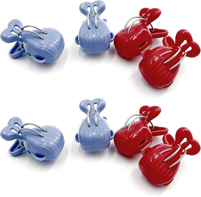 Whale Shaped Bag Clips 8 Pack – Cute Food Clips, Snack Bag Sealer, Clothespins, Kitchen Storage Clips, Towels, Party Decorations, 4 Red & 4 Blue
