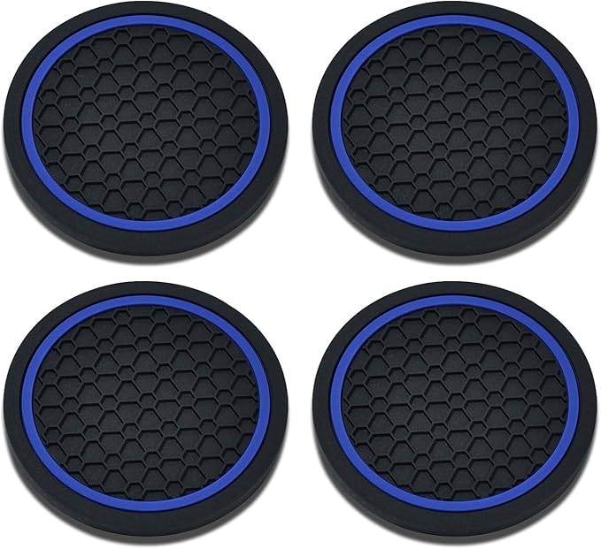 4PCS Car Cup Holder Coasters, 2.75 Inch Non-Slip Insert Cup Holder Pad, Dustproof Automotive Interior Accessories Mat, Universal for Trucks, Vehicles, RVs and More (Black/Blue)
