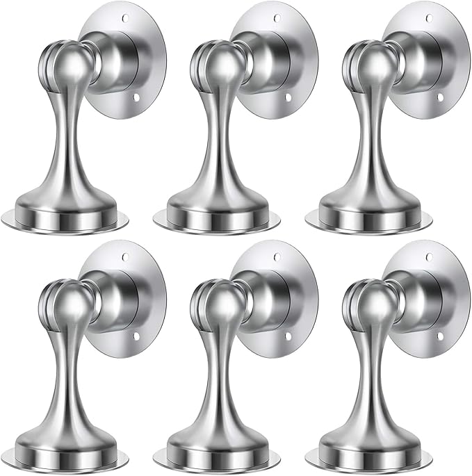 WINONLY Door Stopper, Magnetic Door Stop, Stainless Steel, Magnetic Door Catch, 3M Double-Sided Adhesive Tape, No Drilling, Screws for Stronger Mount, Hold Your Door Open, for Wide Doors (6)