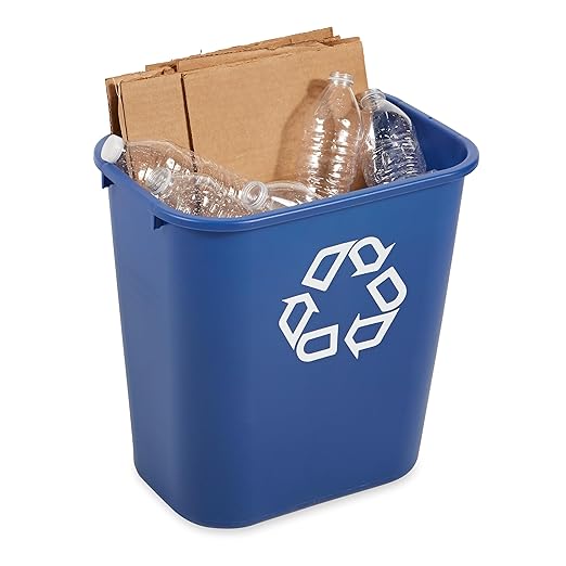 Rubbermaid Commercial Products Deskside Recycling Can, 7-Gallon/28-Quart, Blue Recycling Symbol, Plastic, for Bedroom/Bathroom/Office/Under Desk/Sink
