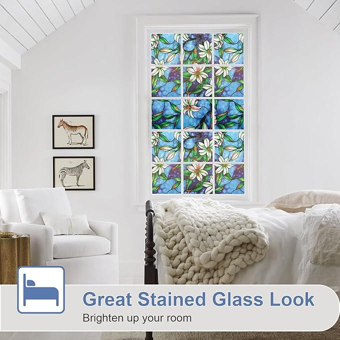 Window Privacy Film Stained Glass Window Films Day and Night, Static Cling Decorative Window Tinting Clings Door Covering for Home, Bathroom, Sun Blocking Decals Stickers (17.5" x78.7")