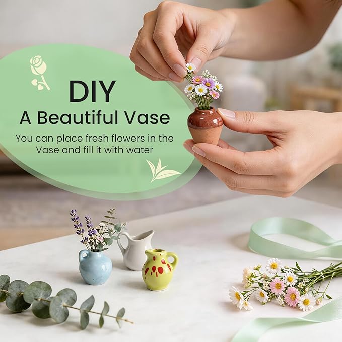 Cute Mini Ceramic Vase Magnets for Fridge, Funny Small Plant Magnets, Tiny 3D Plant Vase for Refrigerator Decoration Kitchen Locker Kitchen Office (8 Pack)