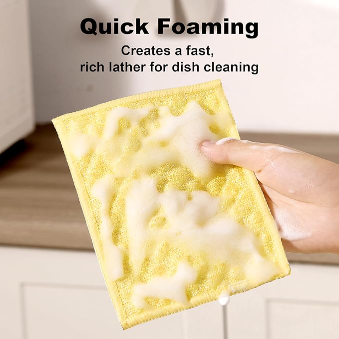 JOYMOOP 16 Packs Microfiber Cleaning Cloth - Bubble Mesh, Reusable Non-Scratch Cleaning Rags, Dual-Sided Dish Cloths, Multipurpose Dish Rags for Dishwashing, Kitchen, Stainless Steel, Yellow