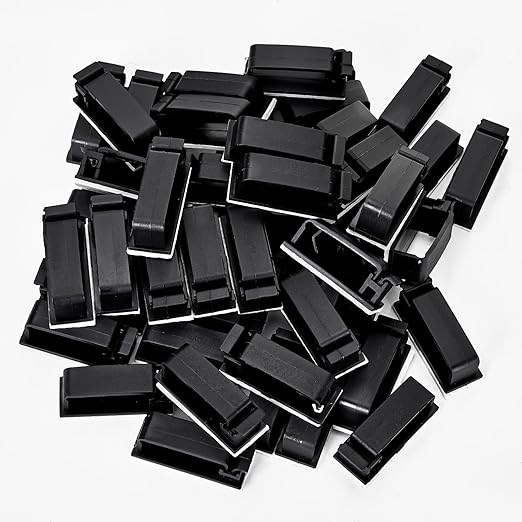 50Pcs Self Adhesive Cable Management Clips, Cable Organizers Wire Clips Cord Holder for PC Laptop Ethernet Cable Desktop Home Office (1.78'' x 0.75'' x 0.28'', Black)