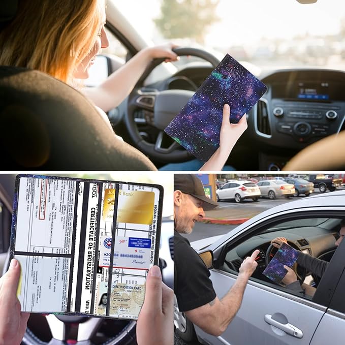 TILDOSAC Leather Car Registration and Insurance Card Holder, Car Document Holder for Cards License with Magnetic Shut(Purple)