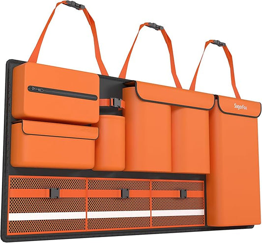 Backseat Hanging Trunk Organizer for SUVs, Cars, Trucks & MPVs | Multi-Pocket Storage with Anti-Slip Straps | Space-Saving Auto Accessory for Men & Women | Orange, 37.8" x 18.1" - K230