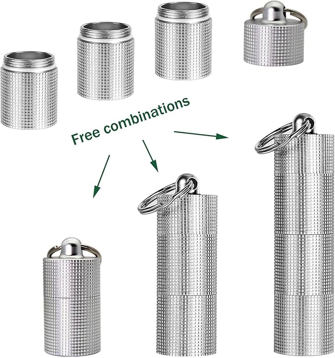 PPFISH 2 PCS Portable Daily Pill Case, 3 Compartments Aluminum Alloy Waterproof Pill Box Dispenser, Small Pocket Pill Container, Keychain Pill Fob, Travel Pill Holder for Men Women