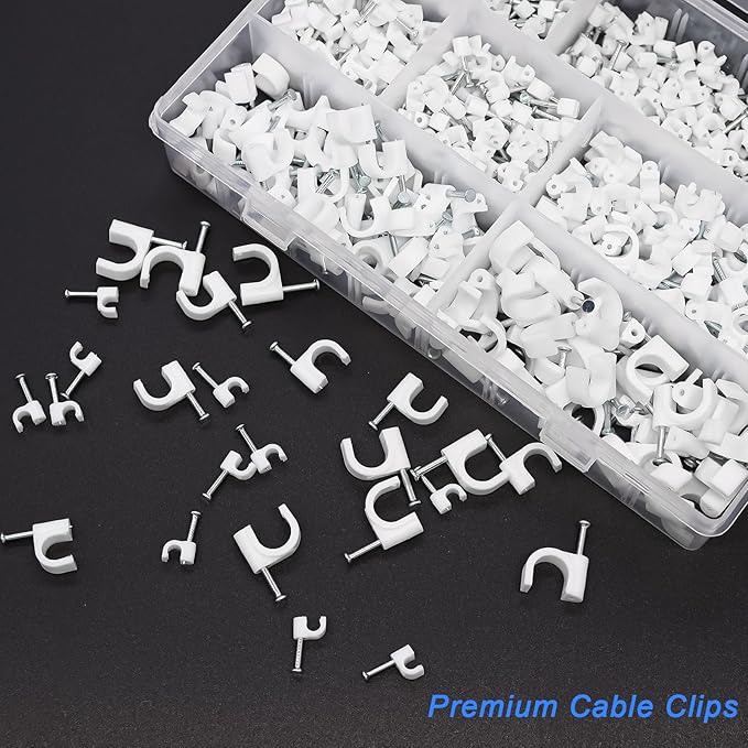 mxuteuk 430PCS Cable Clips with Steel Nails, 4/6/8/10mm Round White Cable Wire Clips, Wall Clips for Cords, Cable Cord Clips for RG6 RG59 CAT6 RJ45