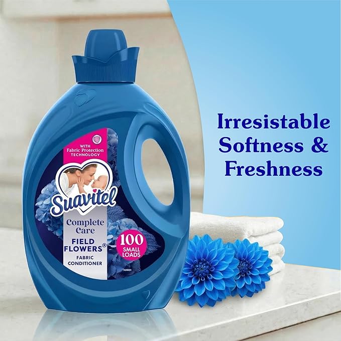 Suavitel Complete Liquid Fabric Softener, Fabric Conditioner, HE Compatible, 100 Small Loads, Field Flowers Scent, 100 fl oz Bottle