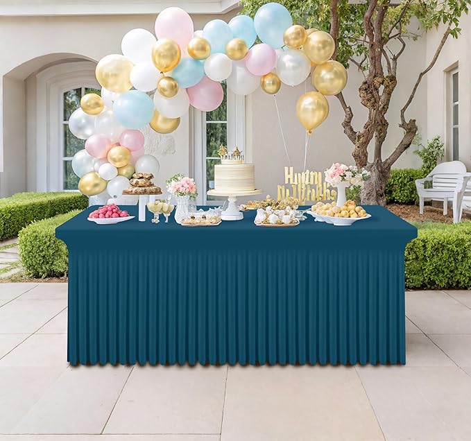 Smiry Spandex Tablecloth 2 Pack, Elastic Fitted Stretch Tablecloth for 6FT Rectangle Tables, Waterproof Washable Table Cover Skirt for Wedding, Banquet & Parties (Peacock Blue, 72Lx30Wx30H Inch)