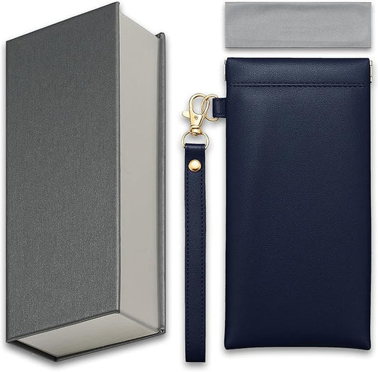 2Pack Leather Glasses Case for Women Men Book-like Hard Shell Eyeglass Bag With Carrying Strap Soft Sunglasses Pouch