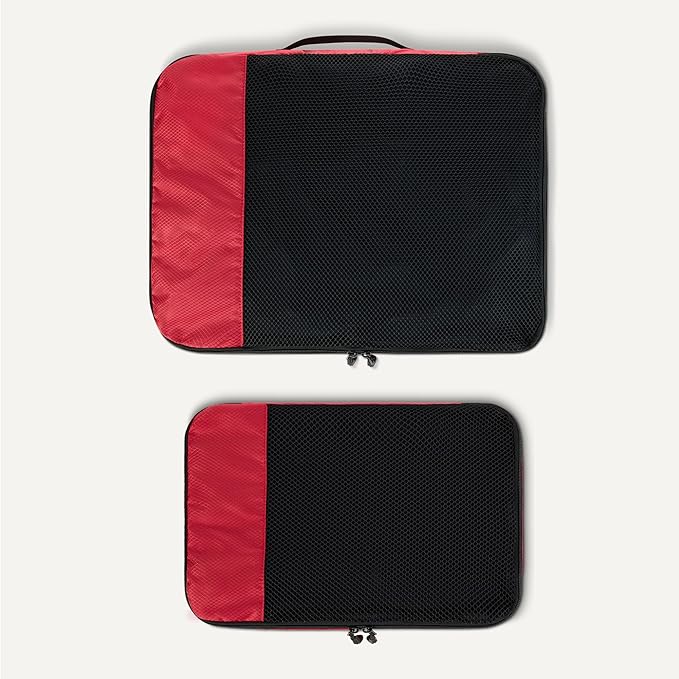 Amazon Essentials 4-Piece Packing Cubes Travel Accessories Set, Luggage Organizer with Double Zipper, Mesh Top, 100% Polyester, 2 Medium/2 Large, Red (Previously Amazon Basics)
