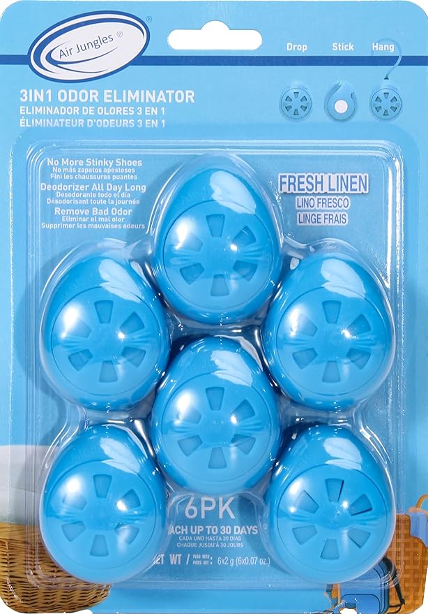 Air Jungles Shoes Deodorizer Ball 6 Count, Fresh Linen Scent, Odor Remover Balls for Sneakers, Gym Bags, Lockers, and Drawers. Essential Oil Provides Natural Freshness