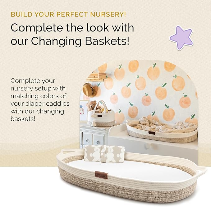 Baby Diaper Caddy Organizer, Portable Nursery Storage Basket with Sturdy Handle Diaper Caddy Basket, Car Caddy for Diapers and Baby Wipes, Newborn Essentials