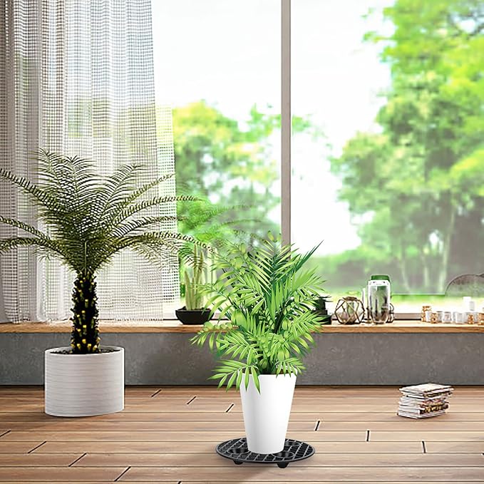 JiaUfmi 4 Pcs Plant Pot Elevator, Heavy Duty Stand, Black Round Plant Holder, 8 Inch Plastic Risers for Indoor Outdoor Garden Deck Floor Protector (4 Pieces)