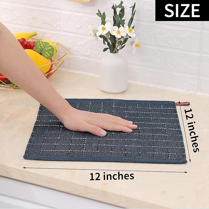 Homaxy 100% Cotton Terry Kitchen Dish Cloths, Ultra Soft and Absorbent Dish Towels for Kitchen, Suitable for Drying and Washing Dishes, 24 Pack, 12 x 12 Inches, Dark Grey