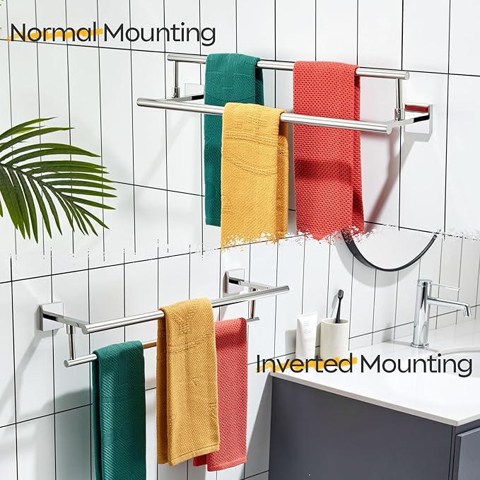 KOKOSIRI Towel Bars 20-Inch Bathroom Double Bath Towel Holder Toilet Kitchen Rack Wall Mounted Polished Chrome Stainless Steel B5009CH-L20