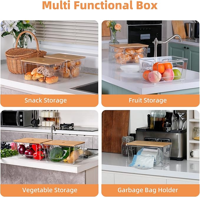3 Packs Trash Bag Holder, Stackable Trash Bags Dispenser with Bamboo Lid, Extra Large Garbage Bag Holder for Kitchen, Laundry Room, Under Sink Storage Organization