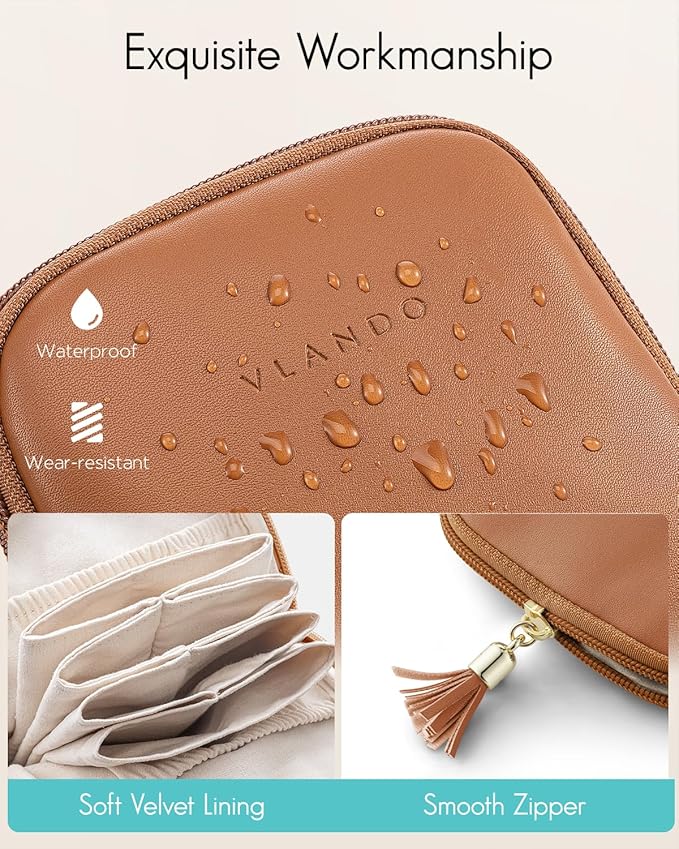 Vlando Small Travel Jewelry Case,Jewelry Pouch Bags with Zipper,Velvet Jewelry Organizer Storage Bag for Bracelet Rings Earring-Brown