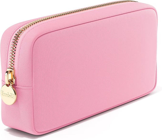 Embla Makeup Bag Travel Cosmetics Pouch and Toiletry Bag, Nylon Zipper Pouch Purse, Cute Make Up Organizer Storage Tote for Women Girls, Travel Skincare Case, Small Makeup Bags, Flamingo Pink