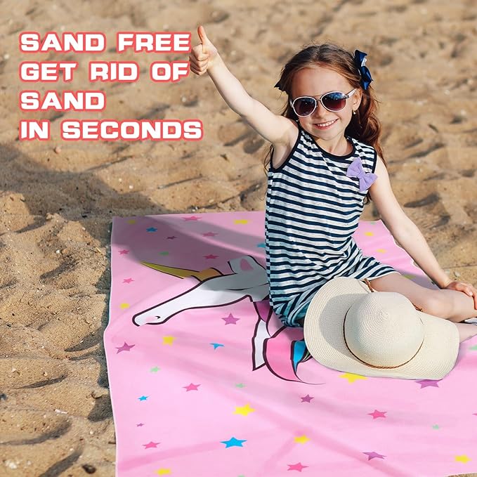 Unicorn Kids Beach Towel for Girls - 30” x 60” Pink Pool Swimming Towels Personalized Beach Towels for Girls Kids Quick Dry Ultra Absorbent Super Soft Beach Blanket Camping Travel Bath Shower Towel