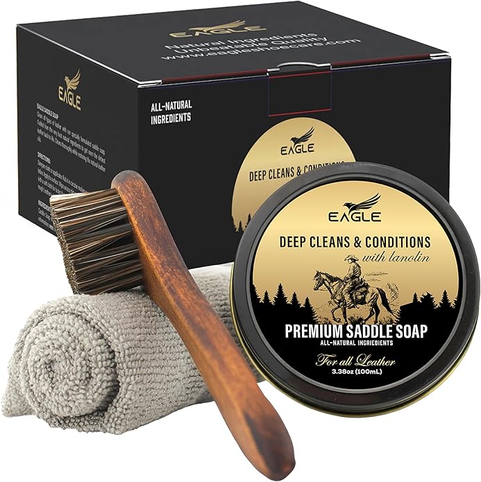 Eagle Saddle Soap for Leather – 3-Piece Saddle Soap Kit for Leather Cleaning, Boots, Tack, and Saddles – Includes Applicator and Cloth – Leather Soap and Conditioner for Leather Boots and Tack Care