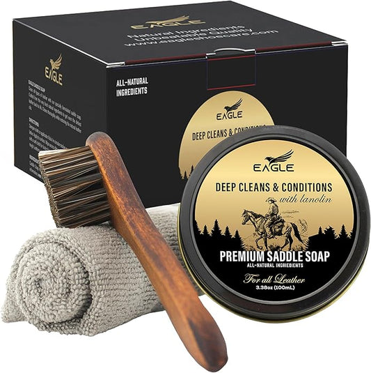 Eagle Saddle Soap for Leather – 3-Piece Saddle Soap Kit for Leather Cleaning, Boots, Tack, and Saddles – Includes Applicator and Cloth – Leather Soap and Conditioner for Leather Boots and Tack Care