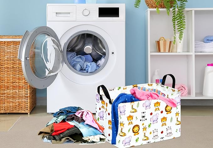 KUNRO Rectang Animals Storage Basket Gift Shelf Basket Storage Bin, Nursery Basket Organizer Box for With Handles for Room Deco