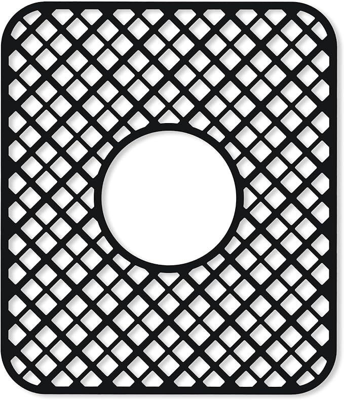 2 Pack Silicone Sink Protector for Kitchen Sink, Lozenge Pattern 13 x 11 inches Sink Grid Mat Silicone Protectors, Center Drain, Black