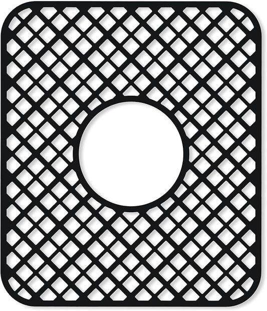 2 Pack Silicone Sink Protector for Kitchen Sink, Lozenge Pattern 13 x 11 inches Sink Grid Mat Silicone Protectors, Center Drain, Black
