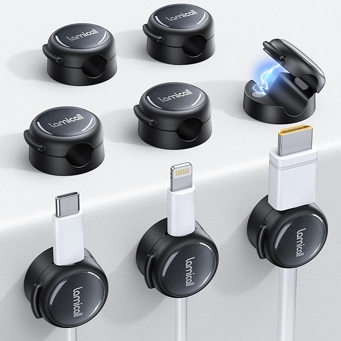 8Pack Magnetic Cord Organizer Cable Clips - Lamicall [Crystal-Clear] Desk Cable Management for Phone Charging Cord, Adhesive Wire Holder for Home Office Desk Nightstand, Christmas Organizer Accessories